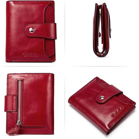 Women Leather Wallet RFID Blocking Small Bifold Zipper 1-a-wine red - Picture 6 of 6